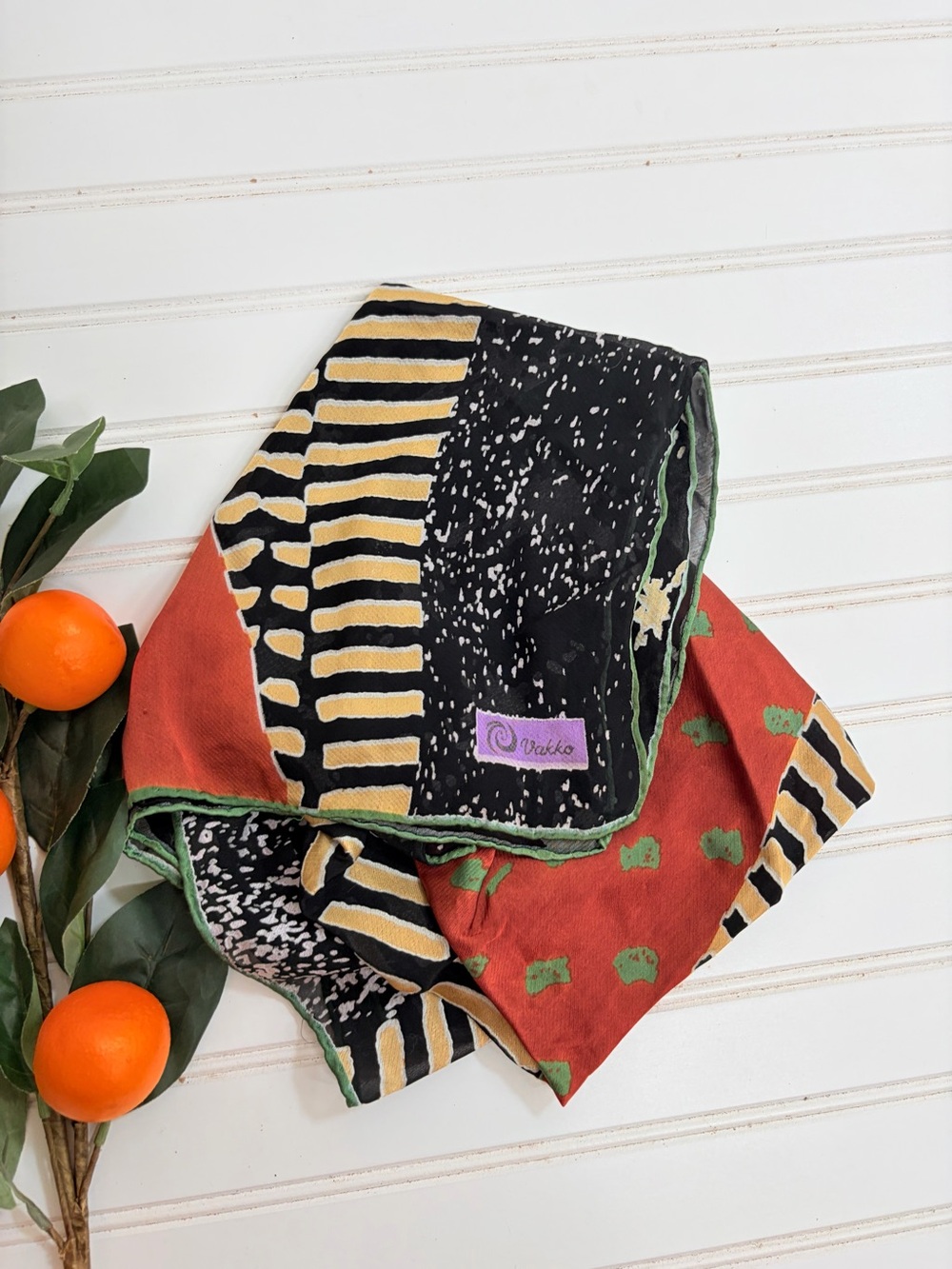Vintage Vakko Geometric Silk Scarf